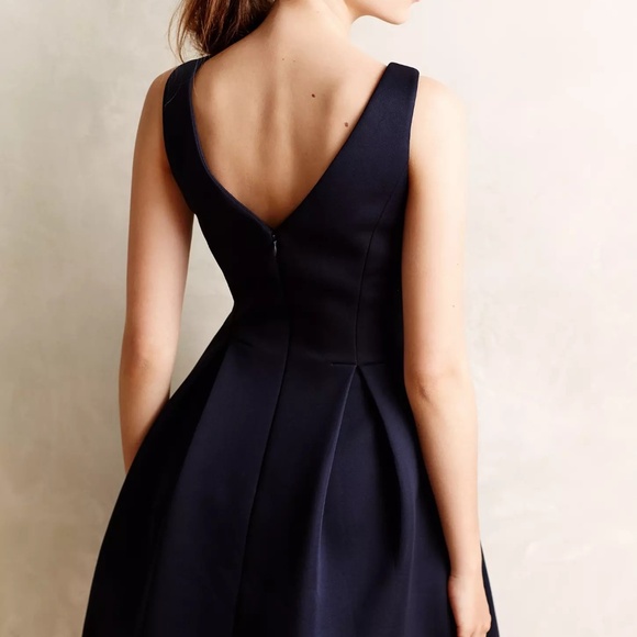 Anthropologie Ali Ro Navy Fit and Flare Pleated Dress Size 6 Ravine Flared Dress - Picture 4 of 9